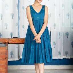 pimu Women A-line Blue, Yellow Below Knee Dress-picture-6