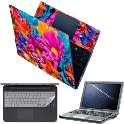 Anweshas 4 in 1 Combo Pack with Laptop Skin Sticker Decal, Palmrest Skin, Screen Protector, Key Guard for 15.6 Inch Laptop - Multicolor Sunflower Combo Set-23