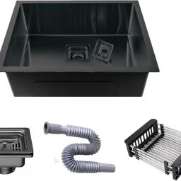 20"x17"x09" Inch Single Bowl Premium Handmade Kitchen Sink Matte Finish GS-02Black Vessel Sink-image-76