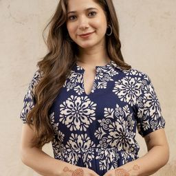 purshottam wala Women Fit and Flare Blue Ankle Length Dress-picture-9