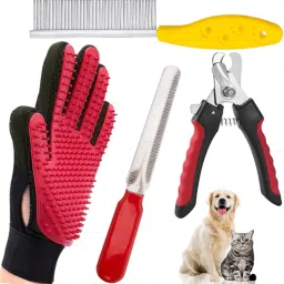 YOUHAVEDEAL Dog Grooming Kit - Gloves Pet Shampoo Brush, Single Sided Steel Comb Scissor Nail Clipper-11