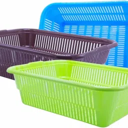 Wonder Plastic Prime Natasha 1216 Plastic Fruit Basket, Set of 3, Brown Blue Green Color, Made in India Plastic Fruit & Vegetable Basket-image-87