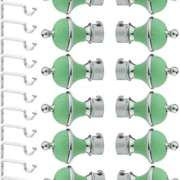 Green, Silver Rod Rail Bracket, Curtain Knobs, Curtain Hooks, Curtain Rods Metal-13