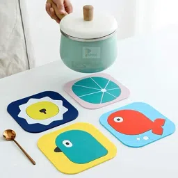 PVC Trivet emat, Non-Slip Mat, Flexible,Random Color and Pattern (Big, Set of 4) Square, Round Trivet-2