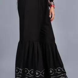Women Flared Black Viscose Rayon Trousers-image-42