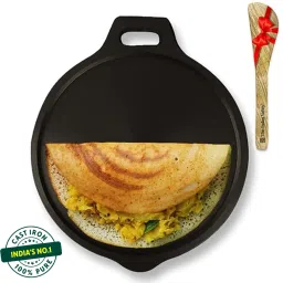 Super Smooth Cast Iron Tawa with Free Wooden Spatula for Dosa/Chapathi - 12 inch Tawa 30.5 cm diameter-3