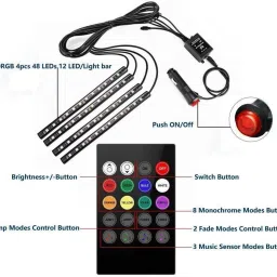 fapa Set of 4 9 LED RGB Multi-Colour Strip Car Atmosphere Light with Music Controller and Remote for All Cars Car Fancy Lights (Multicolor) Car Fancy Lights image 2
