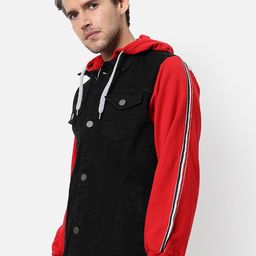 Campus Sutra Men Black & Red Windcheater Longline Outdoor Denim Jacket-picture-15
