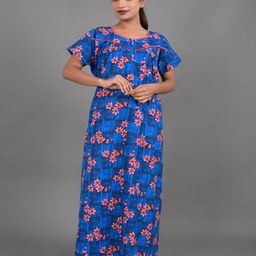 Apratim Floral Printed Round Neck Pure Cotton Maxi Nightdress-image-62