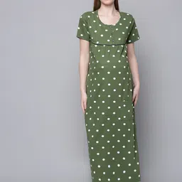 Kryptic Polka Dots Printed Pure Cotton Maternity Maxi Nightdress-picture-13
