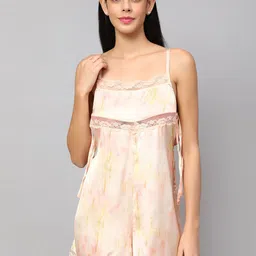 Amagyaa Printed Shoulder Straps Satin Nightdress-image-4