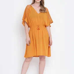 Oxolloxo Women Mustard Solid Kaftan Nightdress-image-71
