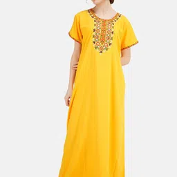 KOI SLEEPWEAR Woman Yellow Cotton Maxi Nightdress With Pockets-image-7