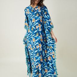 The Kaftan Company Blue Floral Printed Maxi Kaftan Nightdress-image-44