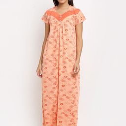 Secret Wish Peach-Coloured Printed Maxi Nightdress-image-55