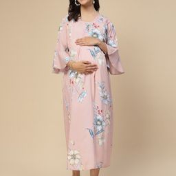 Sweet Dreams Pink Floral Printed Maternity Nightdress-image-61