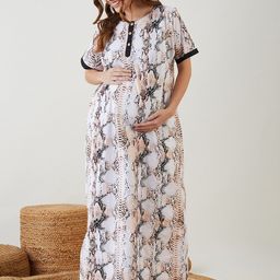 The Kaftan Company Animal Skin Printed Maxi Pure Cotton Maternity Nightdress-image-90