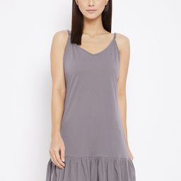 Hypernation Women Grey Solid Nightdress-22