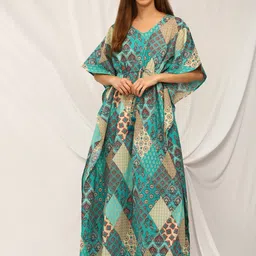Bannos Swagger Abstract Printed Pure Cotton Maxi Kaftan Nightdress-picture-4
