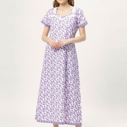ETC Floral Printed Square Neck Pure Cotton Maxi Nightdress-image-38