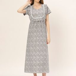 ETC Floral Printed Pure Cotton Maxi Nightdress-image-94