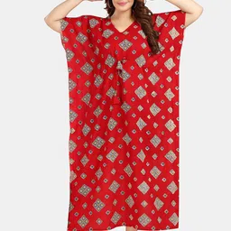 Fabme Geometric Printed Pure Cotton Maxi Kaftan Nightdress-image-93
