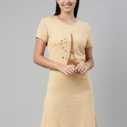 TWIN BIRDS Beige Printed Pure Cotton Nightdress-picture-44