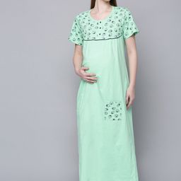 Kryptic Conversational Printed Pure Cotton Maternity Maxi Nightdress-image-48