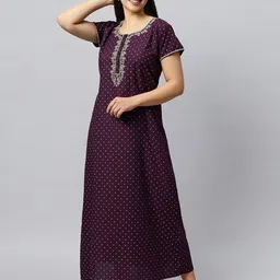 QUIRA Floral Printed Embroidered Maxi Nightdress-image-9