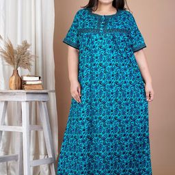 SP DESIGNS Plus Size Floral Printed Pure Cotton Maxi Nightdress-38