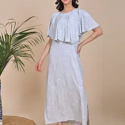GOLDSTROMS Floral Printed Shoulder Straps Maxi Dress With Cape-image-47
