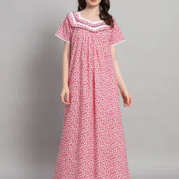 SEPHANI Floral Printed Square Neck Pure Cotton Maxi Nightdress-image-83