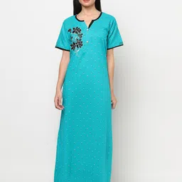 TRUNDZ Turquoise Blue Printed Maxi Nightdress-image-97
