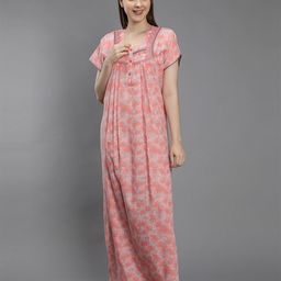 NIGHTSPREE Peach-Coloured Printed Maxi Pure Cotton Nightdress-image-27