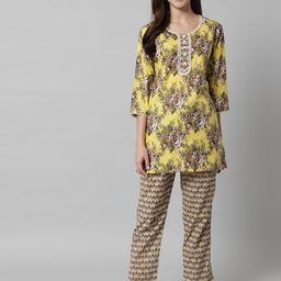 SEPHANI Yellow Printed Nightdress-image-74