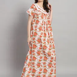 SEPHANI Floral Printed Square Neck Pure Cotton Maxi Nightdress-image-76
