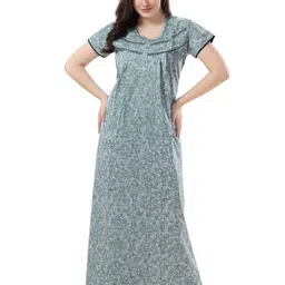 Soulemo Floral Printed Maxi Pure Cotton Nightdress-image-23