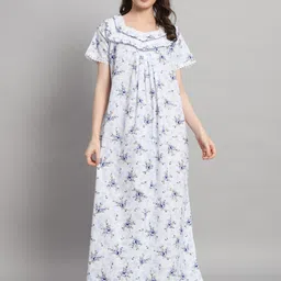 SEPHANI Floral Printed Square Neck Pure Cotton Maxi Nightdress-image-87
