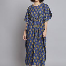SEPHANI Ethnic Motifs Printed Pure Cotton Kaftan Maxi Nightdress-picture-8