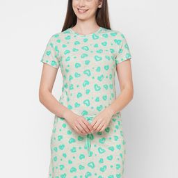 Sweet Dreams Beige Heart Shaped Printed Pure Cotton Nightdress-image-2
