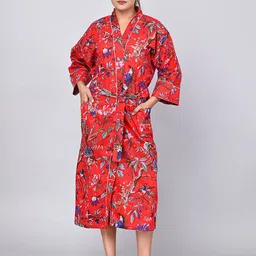 SHOOLIN Women Floral Printed Cotton Kimono Bathrobe-image-26