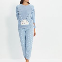 Trendyol Conversational Printed Round Neck Long Sleeves Fuzzy Textured T-shirt & Pyjamas-picture-55