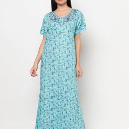 TRUNDZ Blue Printed Maxi Nightdress-image-82