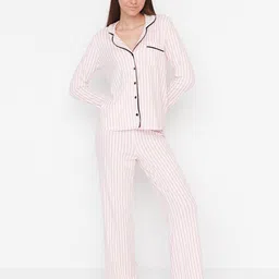 Trendyol Striped Pure Cotton Night Suit-image-23