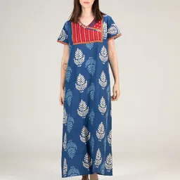 evolove Blue Printed Cotton Maxi Nightdress-picture-22