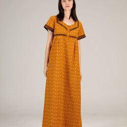 evolove Yellow Printed Maxi Pure Cotton Nightdress-picture-32