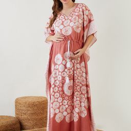 The Kaftan Company Brown Tie & Dye V-Neck Maternity Maxi Kaftan Nightdress-12