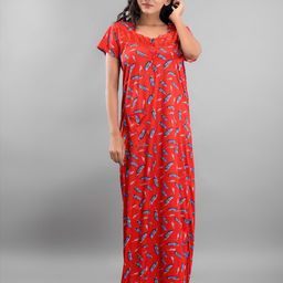 Apratim Square Neck Conversational Printed Satin Maxi Nightdress-picture-17