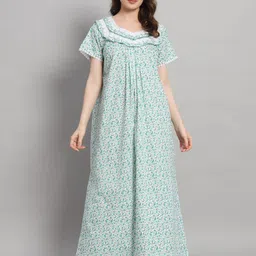 SEPHANI Floral Printed Square Neck Pure Cotton Maxi Nightdress-picture-26