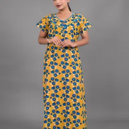 Apratim Floral Printed Pure Cotton Maxi Nightdress-picture-19